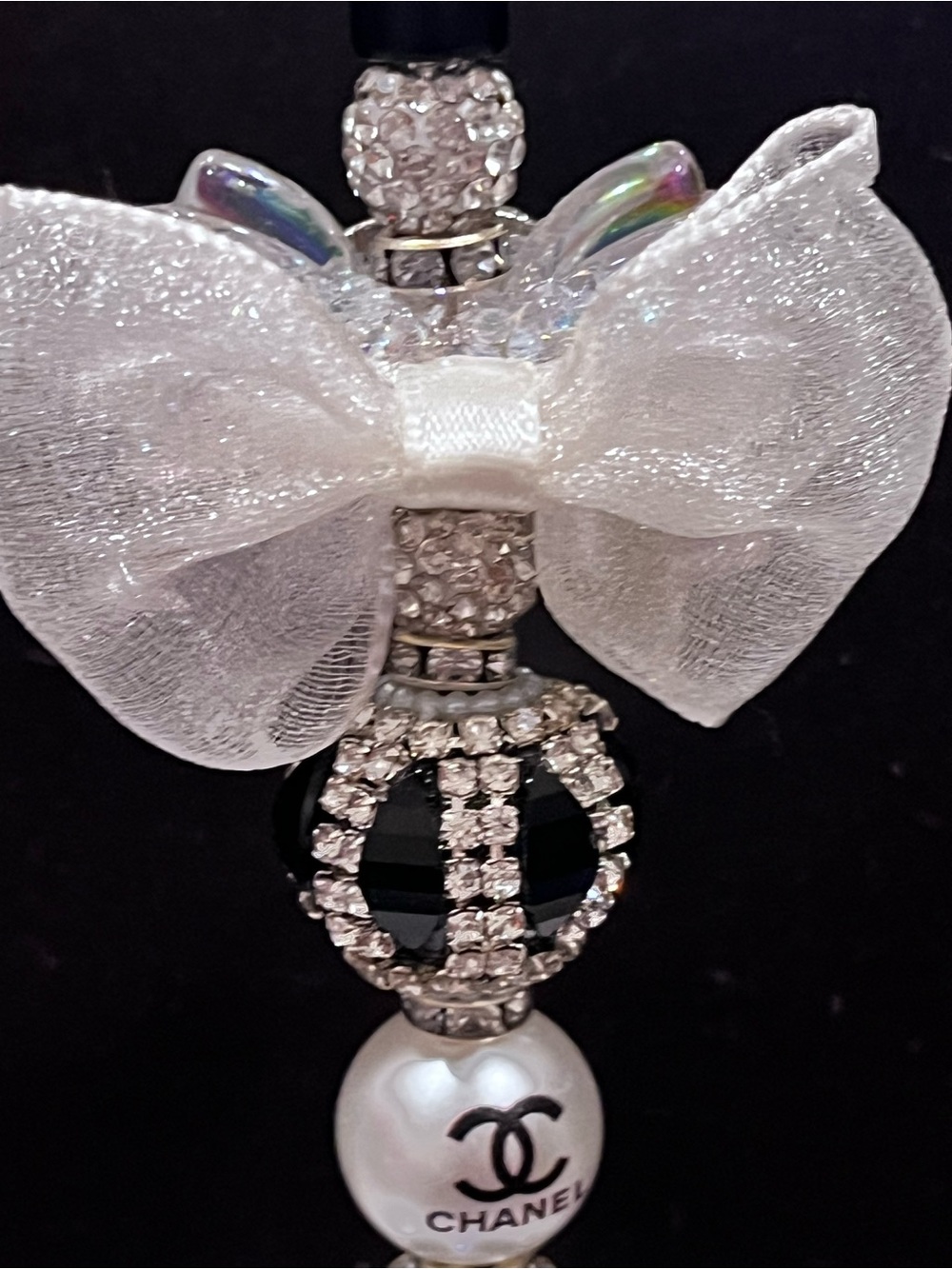 Hand crafted Designer Inspired silver and black bow decor fancy beaded pen - Picture 7 of 14